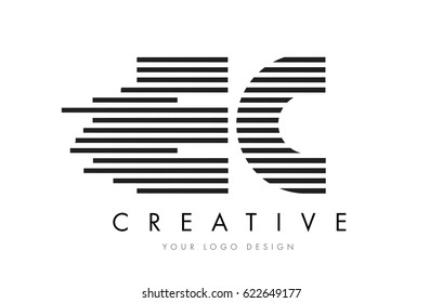 EC E C Zebra Letter Logo Design with Black and White Stripes Vector