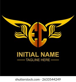 EC Golden Wing Emblem Logo with elegant gold wings, sleek and modern design. Ideal for branding, creative projects, luxury businesses, or artistic ventures.