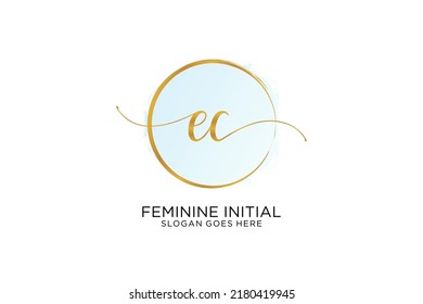 Logo de escritura a mano CE con la firma de vector de plantilla de círculo, boda, moda, floral y botánica con plantilla creativa.