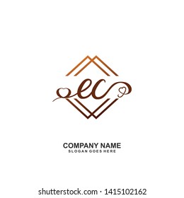 EC Initial handwriting logo vector