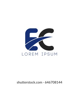 ec initial letter uppercase logo blue and black