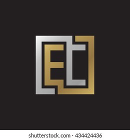 EC initial letters looping linked square elegant logo golden silver black background