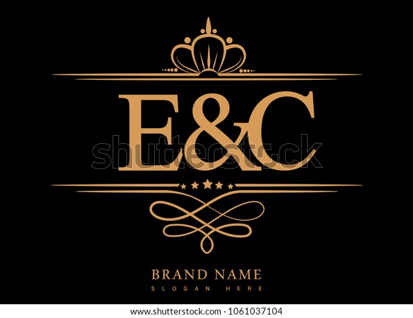 E&C Initial logo, Ampersand initial logo\
gold with crown and classic\
pattern
