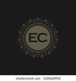 EC initial logo. Luxury ornament crown logo.