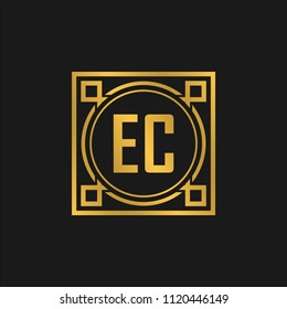 EC initial logo. Luxury ornament crown logo.