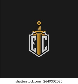 Monograma inicial da CE para imagem de escudo e espada