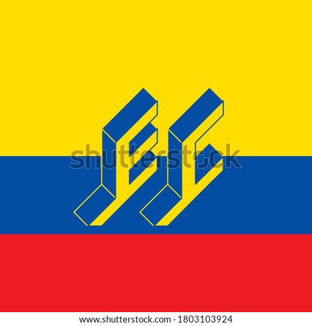 EC - international 2-letter code or National domain of Ecuador. E and C - Monogram or logotype. Isometric 3d font for design. Volume alphabet. Three-dimension letters.