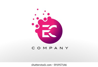 EC Letter Dots Logo Design with Creative Trendy Bubbles and Purple Magenta Colors.