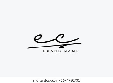 Logotipo de caligrafia cursiva elegante da carta EC.