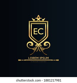 EC Letter Initial with Royal Template.elegant with crown logo vector, Creative Lettering Logo Vector Illustration.