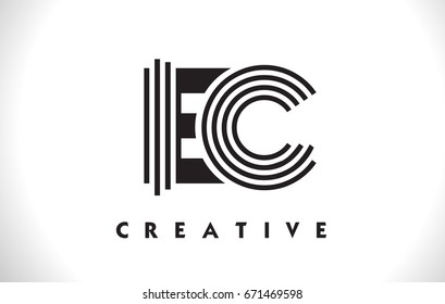 EC Letter Logo With Black Lines Design. Line Letter Symbol Vector Illustration