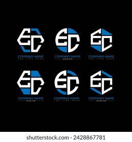Diseño del conjunto del logotipo de la letra de EC. Vector de forma poligonal y circular del monograma de EC. Diseño único CE.
