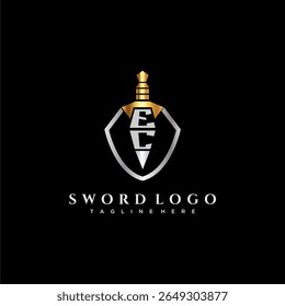 Carta EC monograma de luxo para imagem estilo escudo e espada