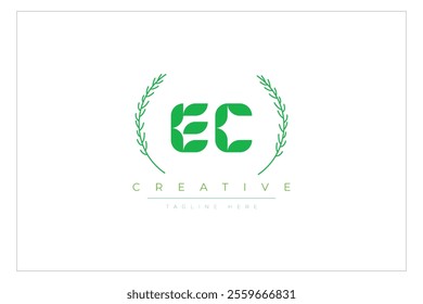 EC letters eco logo with leaf. Fresh nature and healthy leaf logo design.