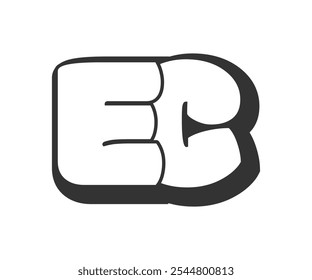 EC logo, bubble comic lettering, rounded in graffiti style black and white silhouette. Trendy preschool E and C letter text for festival party, personal initials, children funky print and web. 