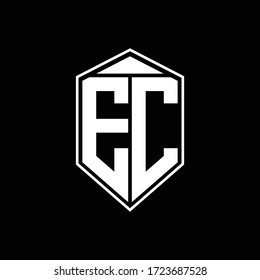 EC logo monogram with emblem shape combination tringle on top design template