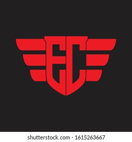 EC Logo monogram with emblem and wings element design template on red colors