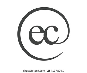 Logotipo EC de duas letras com estilo de sinal de email em forma de círculo. Logotipo redondo E e C da empresa comercial para a identidade da marca.