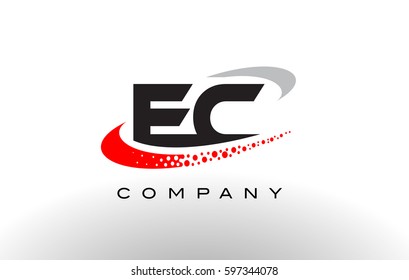 EC Modern Letter Logo Design with Creative Red Dotted Swoosh Vector 
