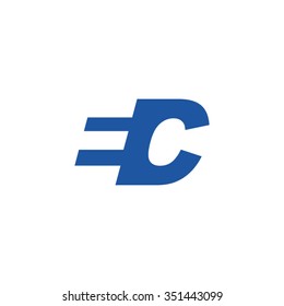 EC negative space letter logo blue