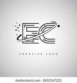 EC Orbit Monogram Logo – Futuristic Minimal Letter mark with Circular Line Art, Tech-Inspired Dots and Space Motion Concept for Modern Branding Identity