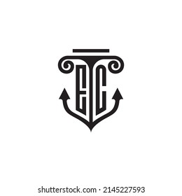 Logotipo del concepto de combinación de pilares y anclas CE en un diseño de alta calidad