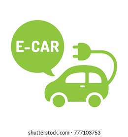 E-car. Auto icon. Flat vector illustration, banner on white background.