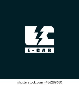 E-car logo, eco car, Vector design, white