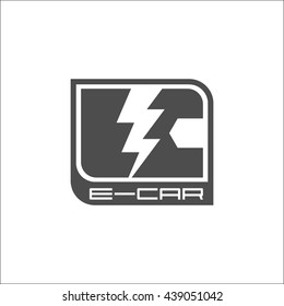 E-car logo, eco car, Vector design, gray