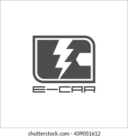 E-car logo, eco car, Vector design, gray