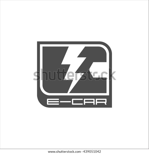 E-car logo, eco car,\
Vector design, gray