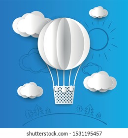 e-card with paper cut air step on blue painted background