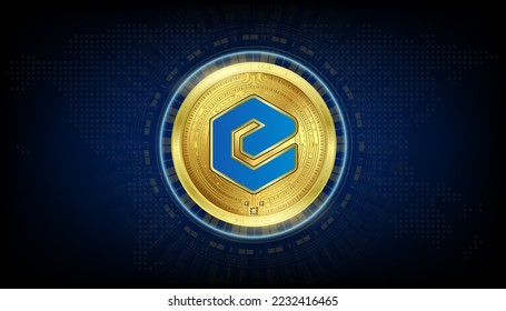 eCash Coin golden token cryptocurrency. Currency on block chain stock market digital. Crypto currencies on blue background vector EPS10.