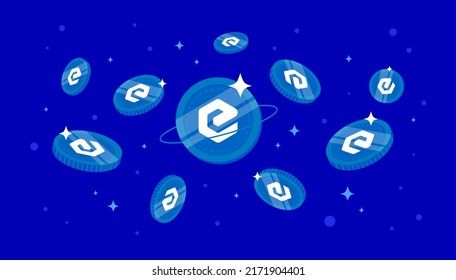 eCash (XEC) coins falling from the sky. XEC cryptocurrency concept banner background.