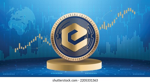 eCash XEC crypto currency coin logo and symbol over financial infographic background. Futuristic technology vector illustration banner and wallpaper 