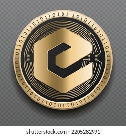 eCash (XEC) cryptocurrency golden coin isolated in transparent background. Virtual currency token symbol vector illustration based on cryptography and block chain technology.