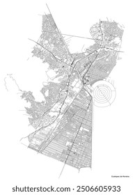 Mapa de la ciudad de Ecatepec de Morelos con carreteras y calles, México. Ilustración de contorno de Vector.