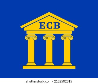 ECB and European Central Bank - classicist building with title on the gable wall. Central bank and financial institution in EU and European Union. Vector illustration.