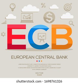  ecb mean (European central bank) ,letters and icons,Vector illustration.