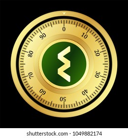 ECC (ECC) cryptocurrency safe lock. Eps10 vector illustration isolated on black background.