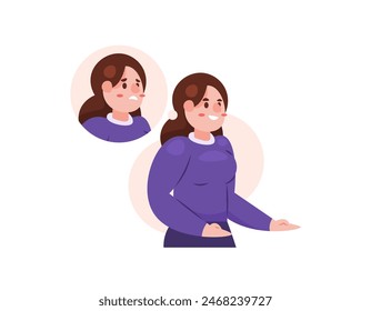 Eccedentesiast. emotional problems. bipolar sufferers. mood swing disorder. mental health problems. illustration of a woman with a happy face and a sad face. illustration concept design. graphic