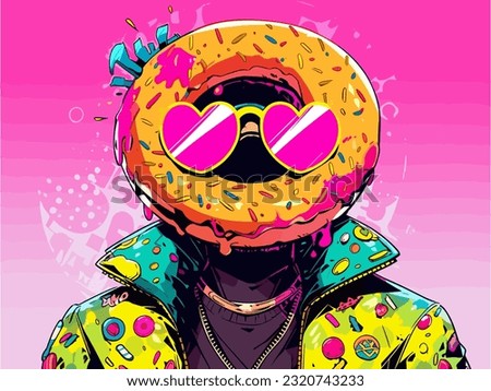 An eccentric donut wearing sunglasses