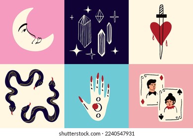 An eccentric esoteric card with magical elements for Valentine's Day. groovy bizarre love cards.