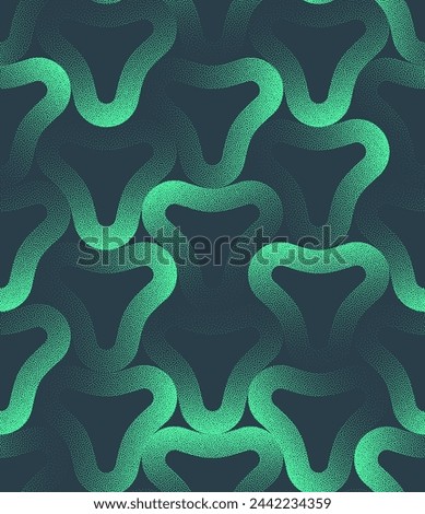 Eccentric Exotic Seamless Pattern Trend Vector Turquoise Abstract Background. Undulating Structure Mint Green Half Tone Art Illustration. Repetitive Graphic Abstraction Wallpaper Dot Work Texture