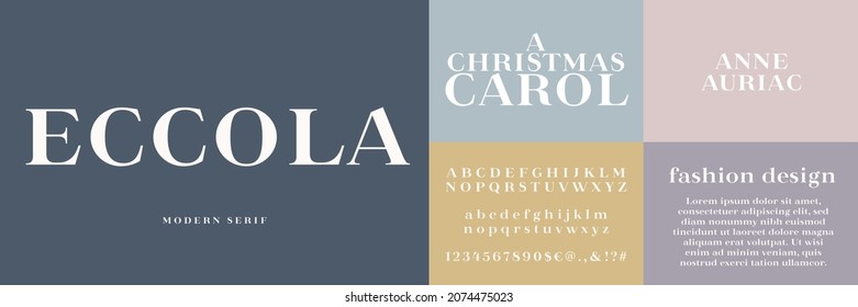 Eccola, modern serif typography design. Uppercase and lowercase letters, numbers and special characters. 