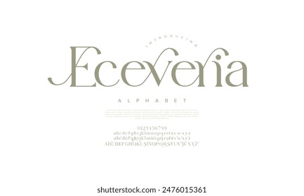 Ecevaria premium luxury elegant alphabet letters and numbers. Vintage wedding typography classic serif font decorative vintage retro. creative vector illustration