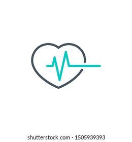 ECG cardiogram heart therapy outline flat icon. Single high quality outline logo symbol for web design or mobile app. Thin line sign design logo. black blue icon pictogram isolated on white background