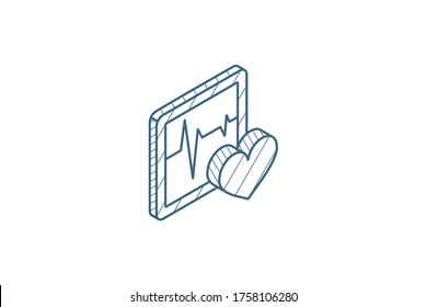 ECG, cardiogram isometric icon. 3d vector illustration. Isolated line art technical drawing. Editable stroke