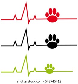 ECG with dog paw on white background. Vector illustration.