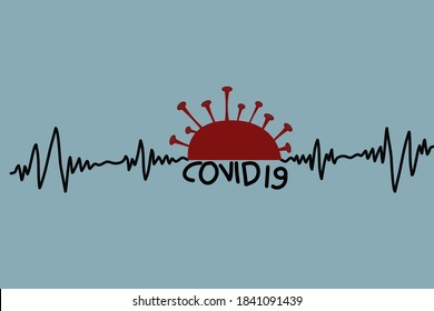 An ECG drawing with the coronavirus in the middle and also named covid-19.